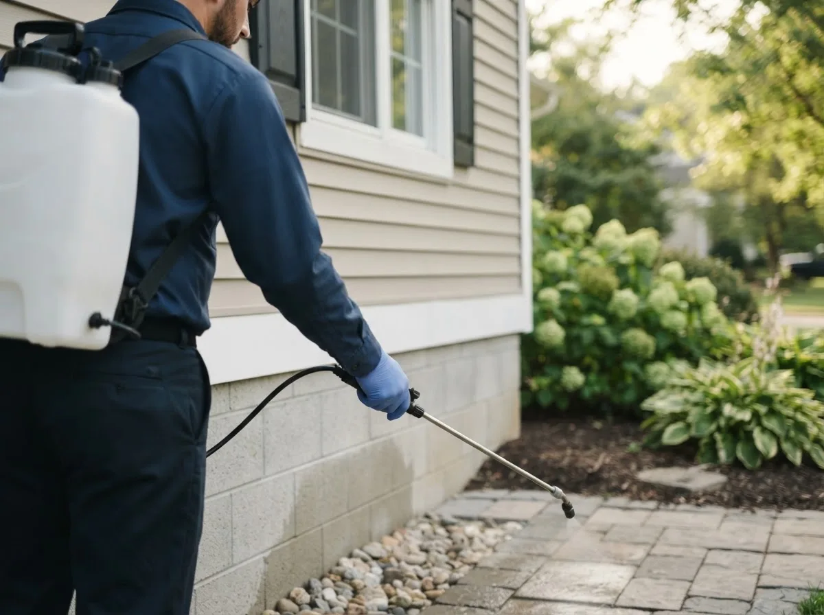 Pest control technician inspecting a home in Cowen, WV
